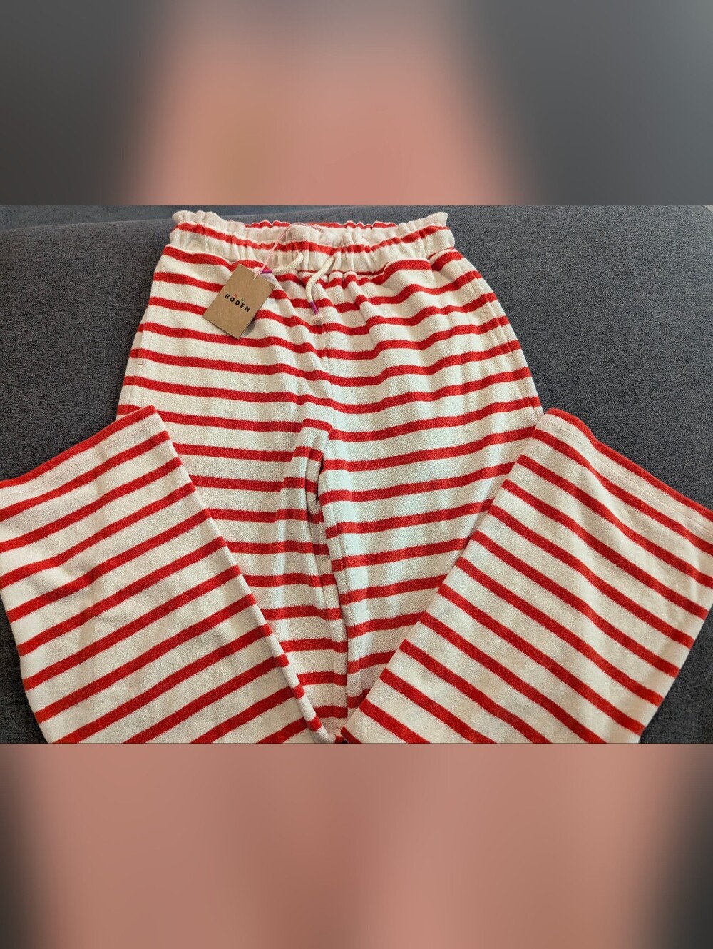 Mini Boden Red Striped Toweling Pants NWT